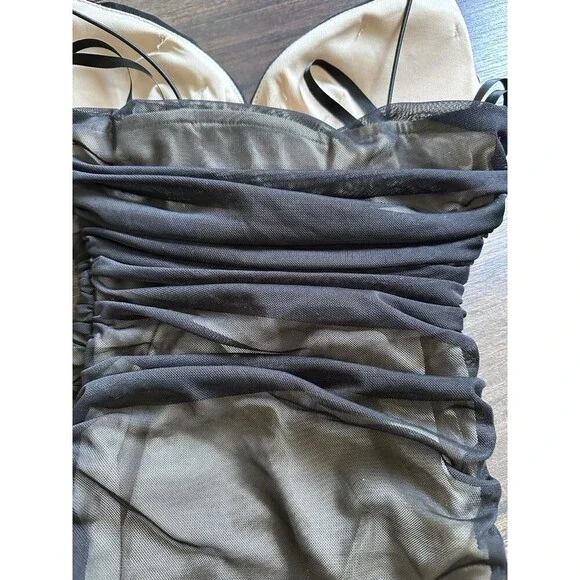B Darlin Women's Juniors Sleeveless Ruched Bodycon Dress Black Nude size 3/4 - Picture 7 of 8